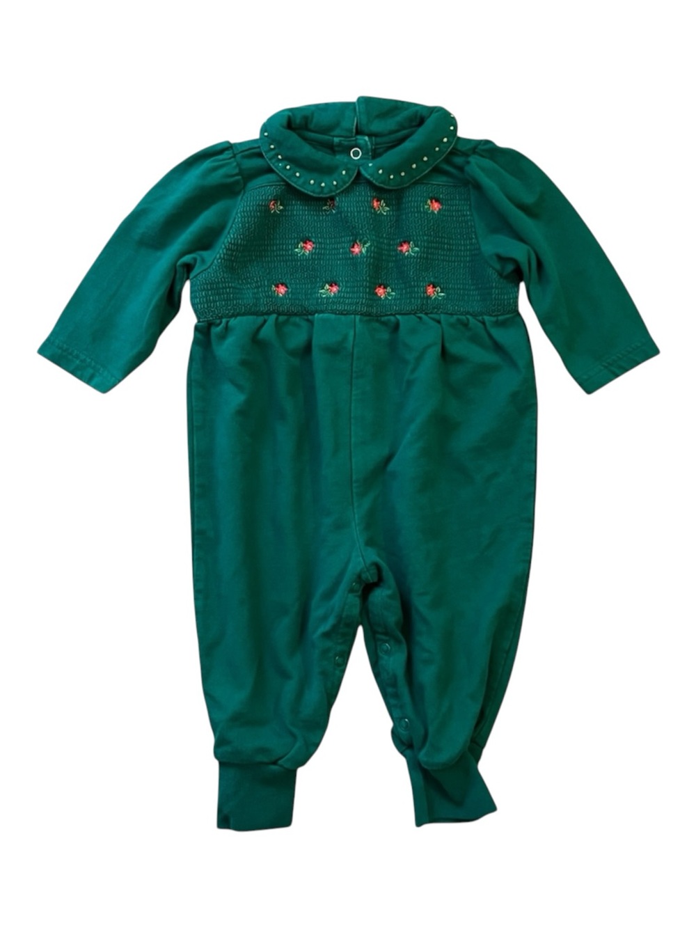 Baby Girl Vintage 90s Smocked Christmas Romper